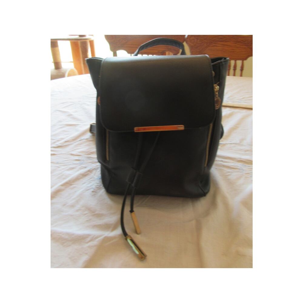 Wink Kangaroo Mini Backpack Handbag Purse Black Drawstring Gold Hardware